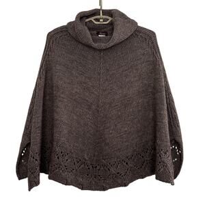 Iperico Brown Poncho Sweater OS turtleneck Italy alpaca wool synthetic blend